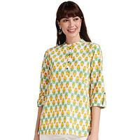 Amazon Brand - Myx Women's Cotton Printed Regular Short Kurti (NIT001CORE10C_Multi-Yellow/white1_2XL)