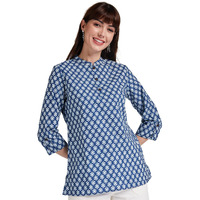 Amazon Brand - Myx Women's Cotton Printed Regular Short Kurti (NIT001CORE2_Navy_2XL)