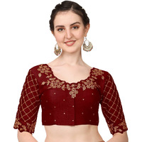 Pujia Mills Women's Embroidery Handwork, Rough Cut Work Stone Work Readymade Blouse (38, Marun)