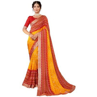 Yashika Women's Georgette Printed Saree with Jacquard Lace & Blouse Material - Perfect for 2024's Festivals & Occasions! Beautifully Crafted, Traditional Elegance (AZ-YS-P1-YASTIKA RED)