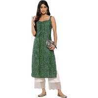 Bollyclues Women's Crepe Straight Bandhani Printed Kurti(BA-01) (X-Large, Green)