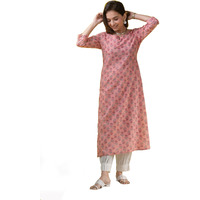 Bollyclues Women's Cotton Blend Printed Straight Kurta(RA-02) Pink