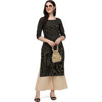Hritika Women's Stylish Cotton Kurta with Stripes, Elegant Casual Ethnic Wear, Lightweight & Comfortable, Perfect Festive Occasions Black (HRK0014BLCK_XL)