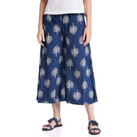 Amazon Brand - Myx Women's Loose Fit Cotton Palazzo (PAG207_Navy Leaf_XS_Navy Leaf_Xs)