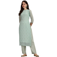 Hritika Women Blue Solid Seqiun Embroidered Faux Georgette Readymade Salwar Suit Set [XL_Size]_(HRKB0070TBLUE_XL)