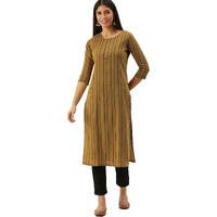 Hritika Mustard Colored Strips & Solid Plain Cotton Blend Kurta Under 300_(HRK0016MSTRD_XS)