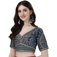 Vihu Fashion Women's Fancy Readymade Heavy Coding Embroidary Worked Half Sleeve Morpeach Saree Blouse(Mushroom Morpeach_42)