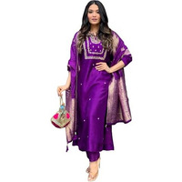 ANNI DESIGNER Women's Cotton Blend Straight Embroidered Kurta with Pant & Dupatta (MANUSHI BEGANI_5XL_Begani_XXXXX-Large)