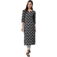 Bollyclues Women's Printed Crepe Straight Printed Kurti(BC-CO03) Black