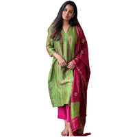 GoSriKi Women's Rayon Straight Printed Kurta with Pant & Dupatta (SIBORI-Methi-GS_XL_Green_X-Large)