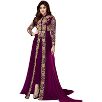 Florely Women's Embroidered Georgette Unstiched Anarkali Gown with Dupatta(Codding) (Wine)