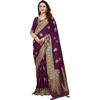 Satrani Women's Silk Blend Jacquard Work Saree with Unstitched Blouse Piece (3657S6026N_Wine)