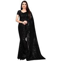 Florely Women's Pure Georgette sequence saree with unstiched blouse piece(Free size) (Black)