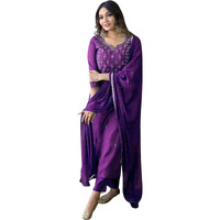 Florely Women's and Girl's Slub Rayon Cotton Regular Sequence Embroidered Work Latest Kurti with Trousers and Duppta (in, Alpha, 2XL, Regular, Purple)