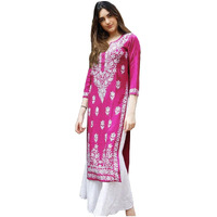 GoSriKi Women's Rayon Blend Straight Chikankari Embroidered Kurta (Victoria Pink-NW-GS_4XL_Beige_XXXX-Large)