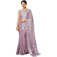 Satrani Women's Tissue Silk Sequence Embroidery Scalloped Border Saree with Unstitched Blouse Piece (3900S134N_Light Pink & Silver)