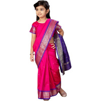 Aarika Girls Ethnic Wear Rani Colour Kalyani Silk Saree (3-9 Years)