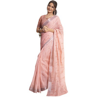 Satrani Women's Cotton Printed Zari Stripe Ready To Wear Saree with Unstitched Blouse Piece (18RS160N_Rose Pink)