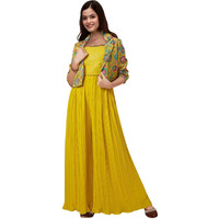 Xomantic Fashion Women's Jacket Style Top And Plazzo set (Medium, Mustard)