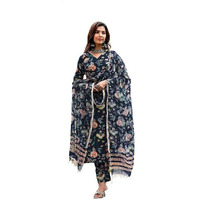 SHIENZY Women's Cotton Blend Kurta Pant with Dupatta (1599_KBD-L_Navy Blue_L)