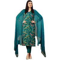 ANNI DESIGNER Women's Cotton Blend Straight Printed Kurta with Pant & Dupatta (GETO RAMA-NFB_L_Green_Large)