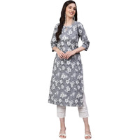 Bollyclues Women's Printed Crepe Straight Printed Kurti(BC-GR) Grey
