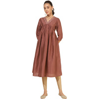Janasya Women's Brown Crepe Silk Embellished Empire Kurta(JNE4351-KR-M)