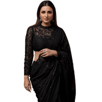 Stylescope Women's Georgette Sequence & Embroidered Work With Art Silk Unstitched Blouse Piece (Parineeti Sequence Black_Black_Free Size)