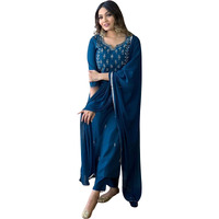 Florely Women's and Girl's Slub Rayon Cotton Regular Sequence Embroidered Work Latest Kurti with Trousers and Duppta (in, Alpha, 2XL, Regular, Rama)