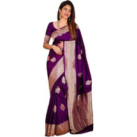 Flosive Ayn Women's Present Banarasi Soft Lichi Silk Saree Beautiful Jacquard Rich Pallu Design Work Zari Devika Kanjivaram Silk Style Saree With Soft Lichi Silk Blouse Piece (Royal Blue)