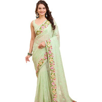 Ekasya Women Soft Organza Neo Mint Embroidery Saree (E6200_2)