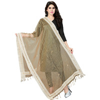 RANI SAAHIBA Bhagalpuri Mirror Work Organza Tissue Dupatta (SKRDD1403_Ecru)