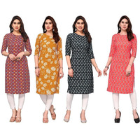 KHILORI Women's Printed Regular Kurta 4 Crepe Kurti 46-47-48-49 XL_Multi