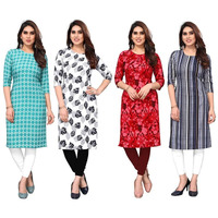 KHILORI Women's Printed Regular Kurta 4 Crepe Kurti 92-93-94-95 M_Multi