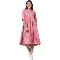 VINCHIC Anarkali Pure Cotton Stripes Kurti|Kurti for Women||Bollywood KurtiKurta Pink