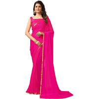 Satrani Women's Woven Jari Border Chiffon Saree with Unstitched Blouse Piece(2276SR146_Pink)