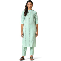 Hritika Woven Self Design Cotton Blend Turquoise Green Kurta & Trousers Set_(HRKB0053TQGRN_XXL)