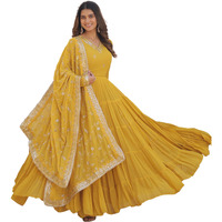 Wedani Georgette Embroidered Work Anarkali Kurta Set for Womens (in, Alpha, 2XL, Regular, Yellow)