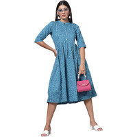VINCHIC Anarkali Pure Cotton Stripes Kurti|Kurti for Women||Bollywood KurtiKurta Blue