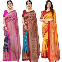 Yashika Women's Combo Art Silk Saree with Blouse Piece-Pack of 3 Navy-Metro RAMA-MINALI Mustard Multicolor-10