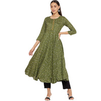 Tissu Women's Rayon Green & Black Floral Printed Kurta 2101_Green_S