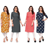 KHILORI Women's Printed Regular Kurta 4 Crepe Kurti 47-48-49-50 M_Multi