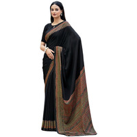 Satrani Women's Silk Crepe Printed Saree with Unstitched Blouse Piece (3441S3023N_Black1)