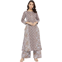 Tissu Women's Cotton Grey & Pink Floral Printed Straight Kurta with Palazzo (Tis-598_Grey_M)