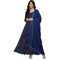 Varanga Women Bandhni Print with Gota Lace Embellished Anarkali Kurta with Dupatta Navy Blue