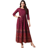 Daevish Women's Printed Ankle Length Flared A-line Kurta|Maxi Length Kurta