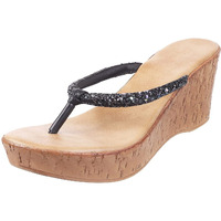 Mochi Women's Black Faux Leather Thong Slip On Fashion Wedge Heel Sandals UK/7 EU/40 (34-9868)
