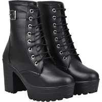 Shoeopia Women & Girls Strappy Buckle Ankle Boots/Boot-06/Black/UK6-EU39