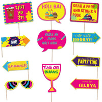 Festiko Holi Photo Booth Props Holi Decoration Items for Party [11pcs] Decorations, Party Decoration Photo Booth Happy Decoration Theme Prop Selfie/Festive
