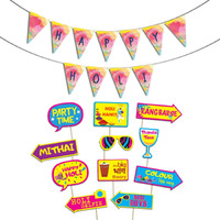 Festiko Happy Holi Decoration Combo (11pcs Photo Booth Props+Happy Holi Banner)/Holi Decoration Items for Party Holi Decorations, Party Decoration/Colourful Banner for Holi Party (Holi Combo_1)